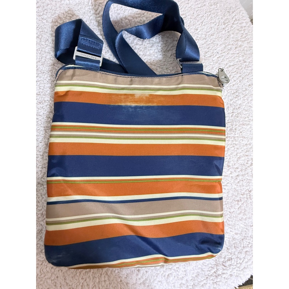 Baggallini Crossbody Bag Striped Nylon Navy Orange Multi Pocket Travel Purse - Picture 8 of 12